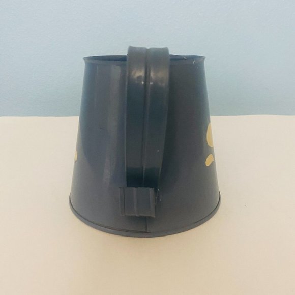 Metal Pitcher Planter Vase Blue With Beige Heart And Plastic Insert 4.5 Inches - Picture 5 of 12